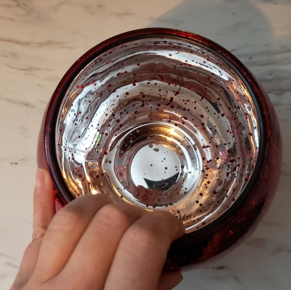 Retro Red Mercury Glass Short Vase/Candle Holder/Candy Bowl - Picture 3 of 6